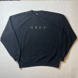 OBEY Worldwide Mens XL Black Crewneck Sweatshirt Pullover Cotton Blend‎